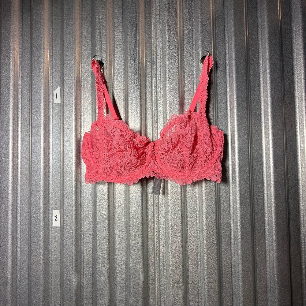 34D Savage x Fenty Romantic Corded Lace Unlined Baconette Bra in Acacia Pink - Picture 3 of 7
